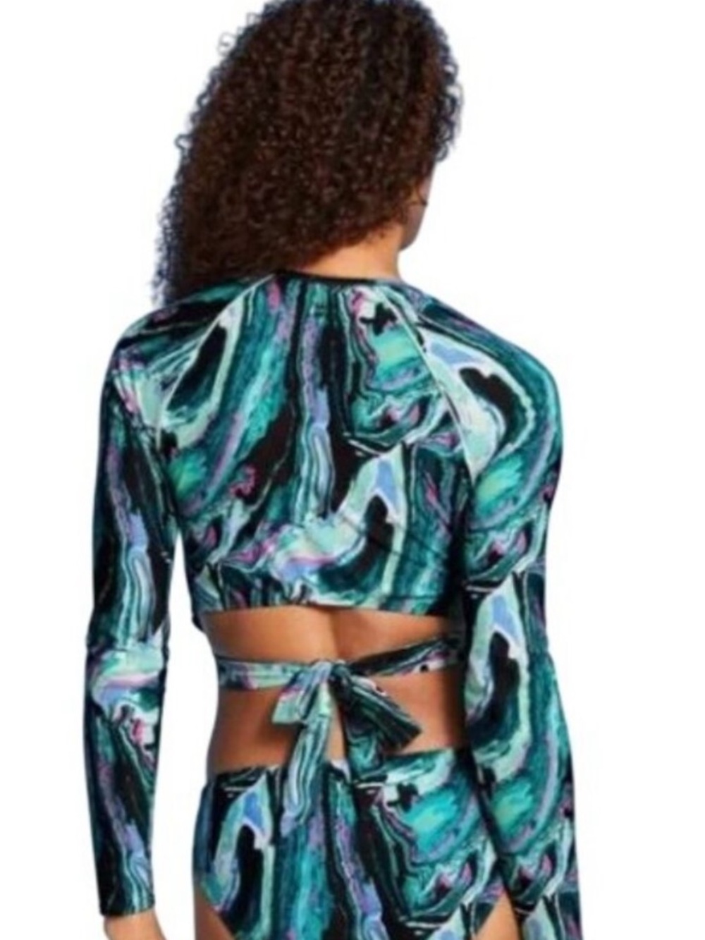 NWT All In Motion UPF50+ Watercolor Long Sleeve Tie Back Swim Top